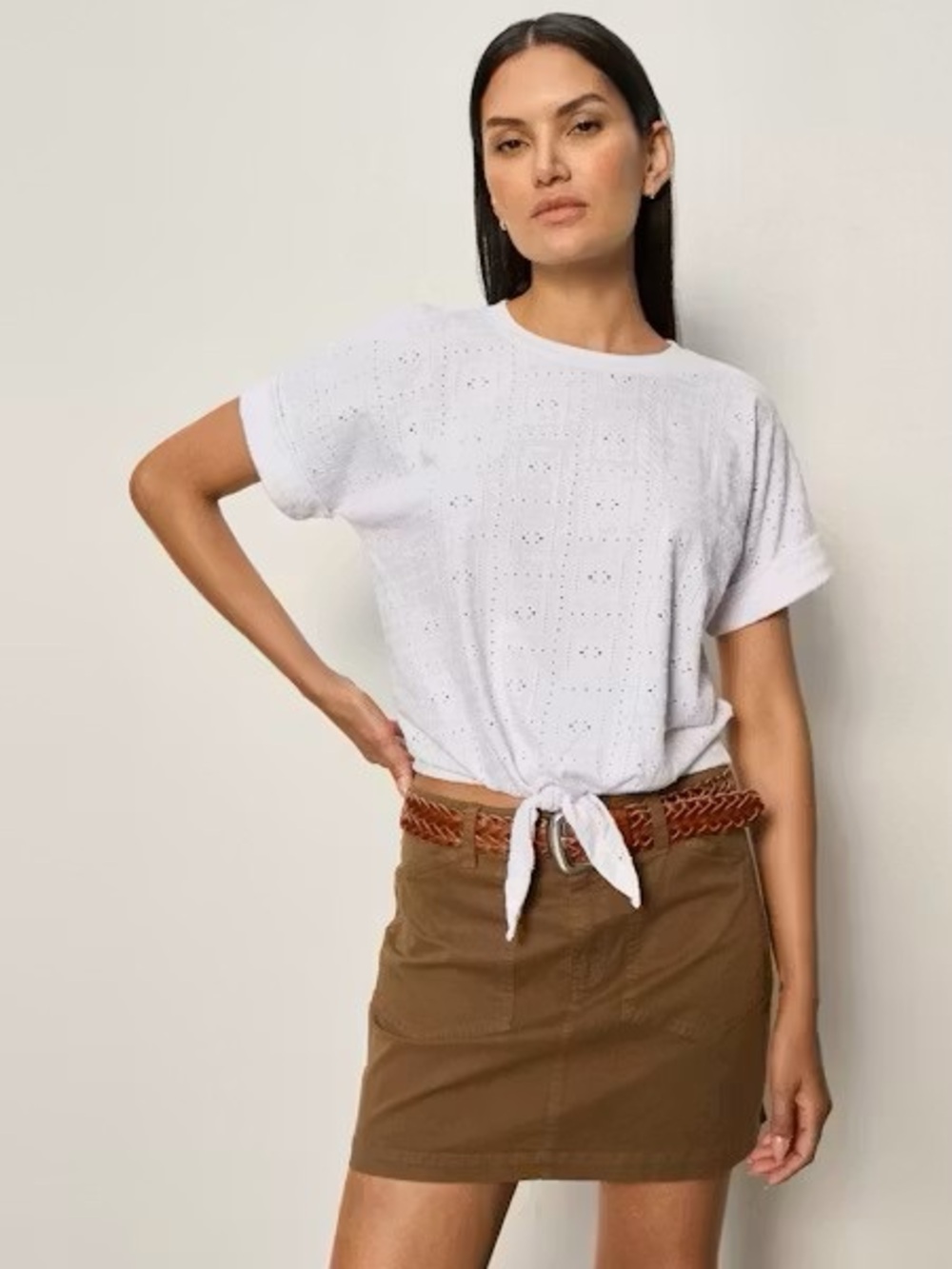 Anthropologie Sanctuary White Eyelet Tie-Front Short Sleeve Top